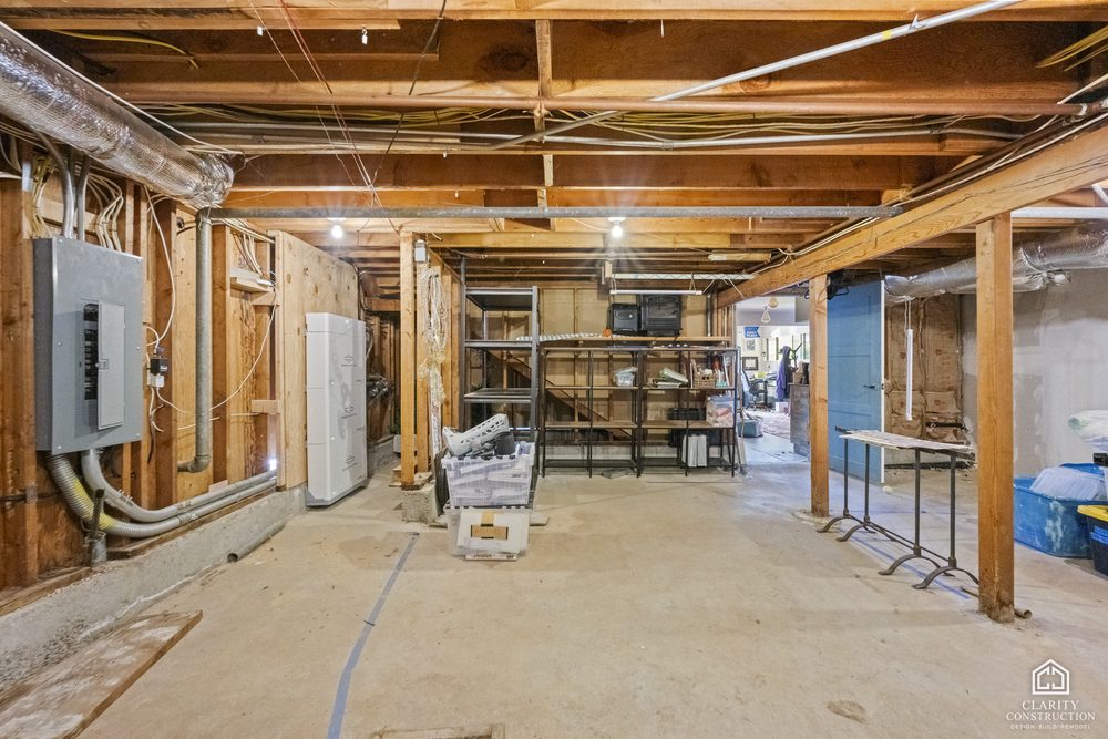 Framing and electrical rough-in under the garage roof