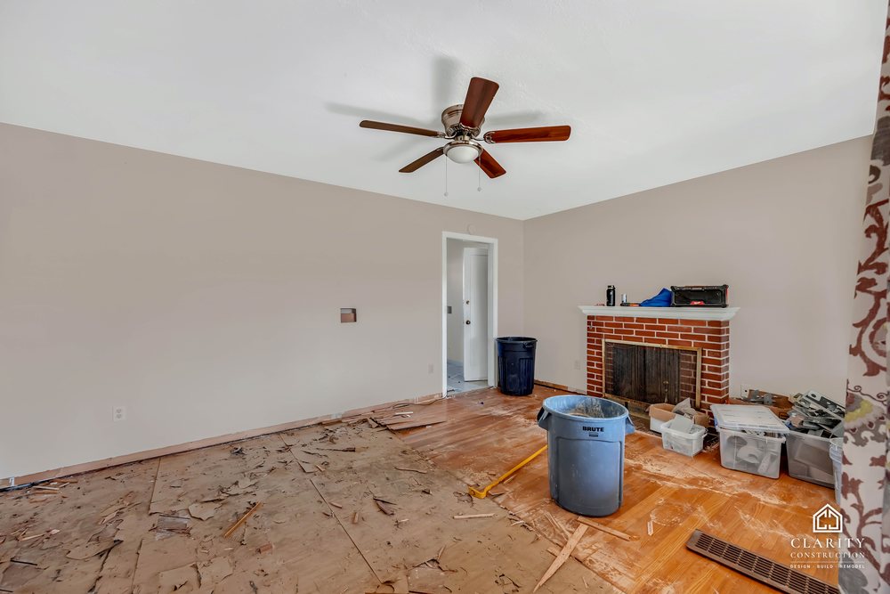 Before: the living room of the Fremont ranch house before the remodel