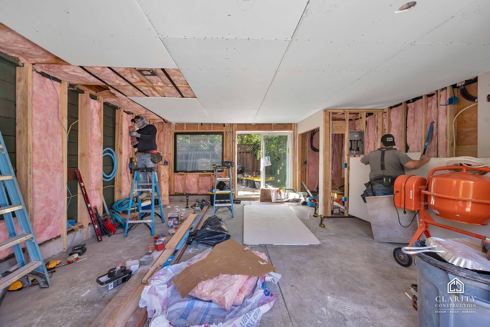 In progress: insulation and drywall at the San Jose garage conversion