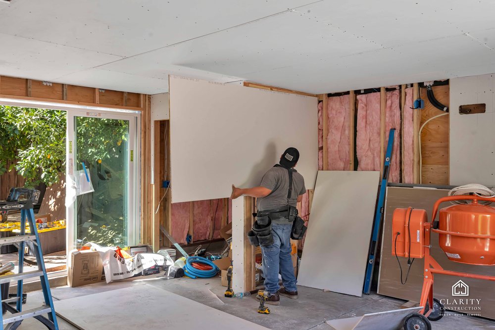 In progress: insulation and drywall at the San Jose garage conversion