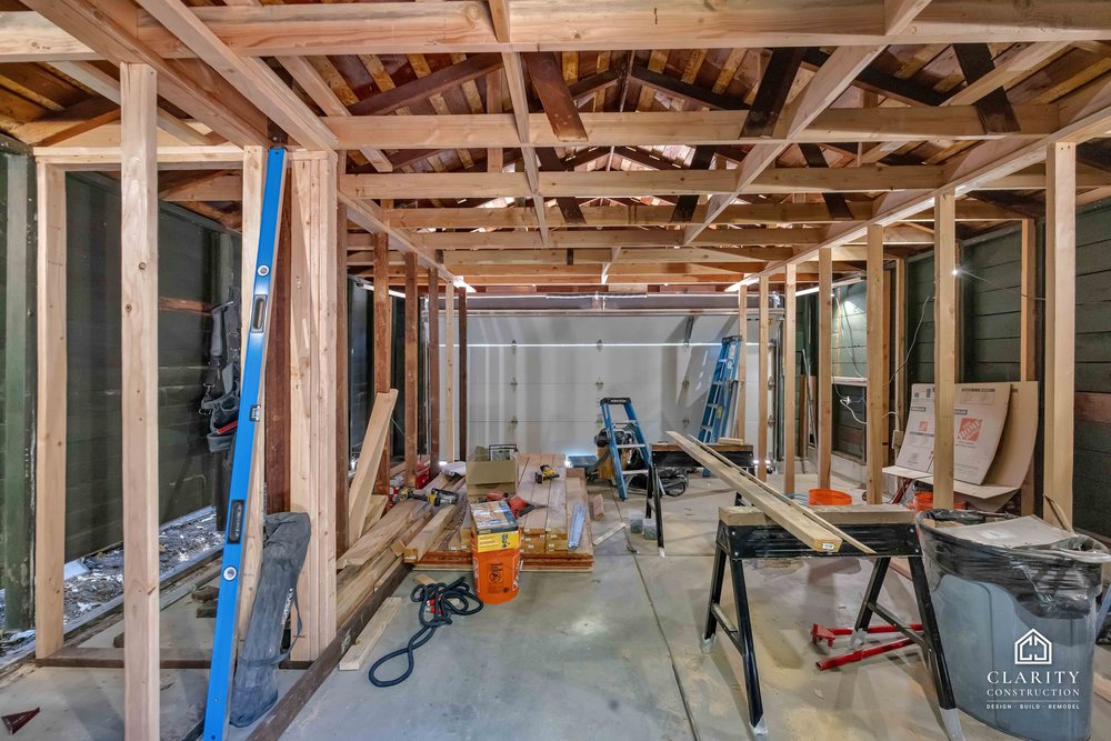 In progress: new framing inside the garage at the San Jose garage conversion