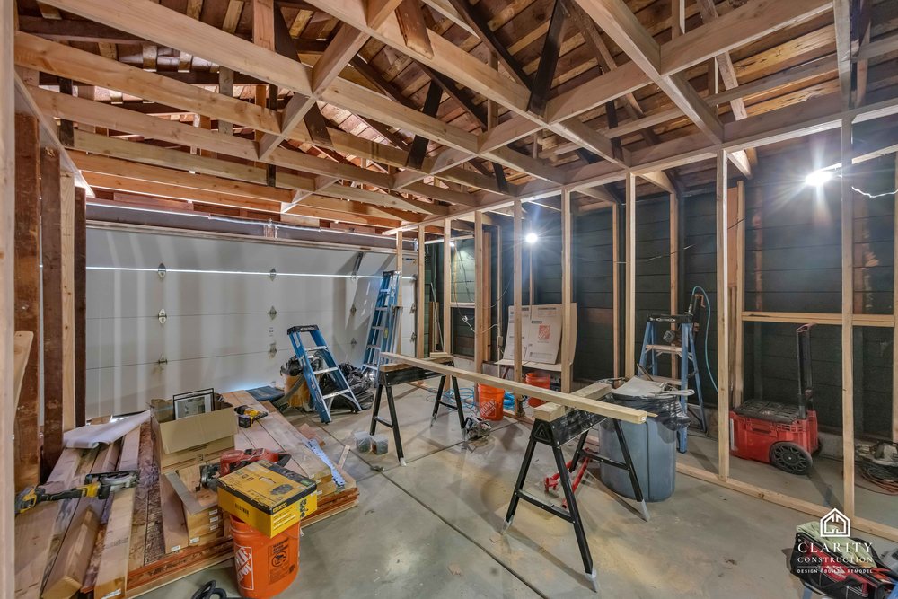 In progress: new framing inside the garage at the San Jose garage conversion