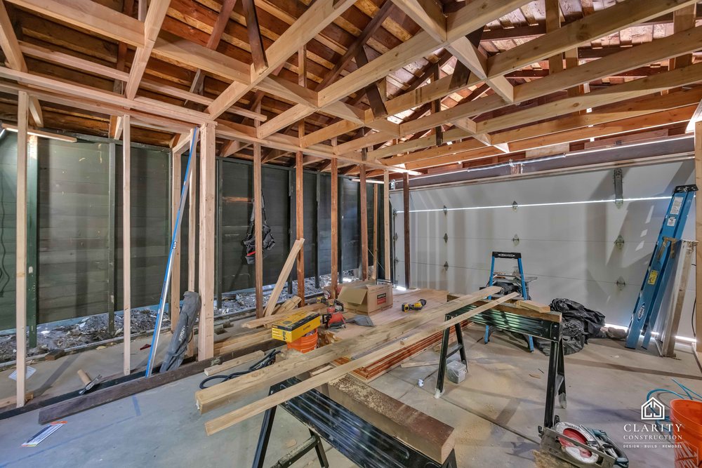 In progress: new framing inside the garage at the San Jose garage conversion