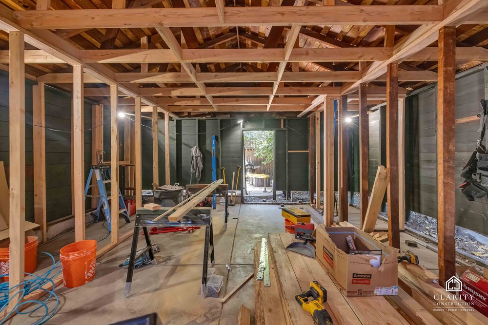 In progress: new framing inside the garage at the San Jose garage conversion