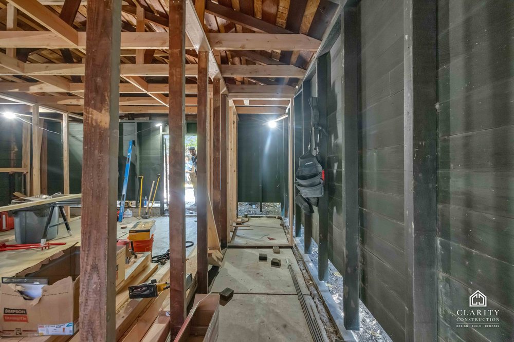 In progress: new framing inside the garage at the San Jose garage conversion
