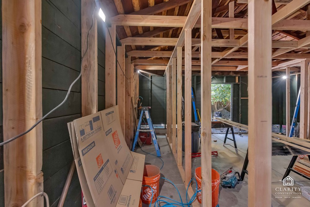 In progress: new framing inside the garage at the San Jose garage conversion