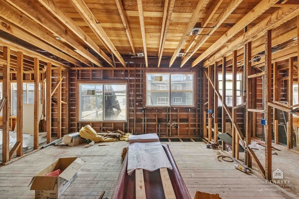 In progress: framing on the second visit at the San Francisco whole building renovation