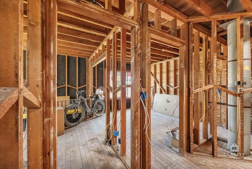 In progress: framing on the second visit at the San Francisco whole building renovation
